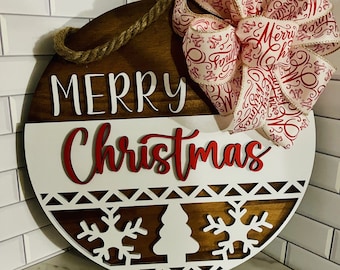 Frohe Weihnachten Tür Aufhänger, Haustür Aufhänger, Weihnachten runden Holzschild, Winter Haustür Dekor, Bauernhaus Eingang im Freien Wand Dekor
