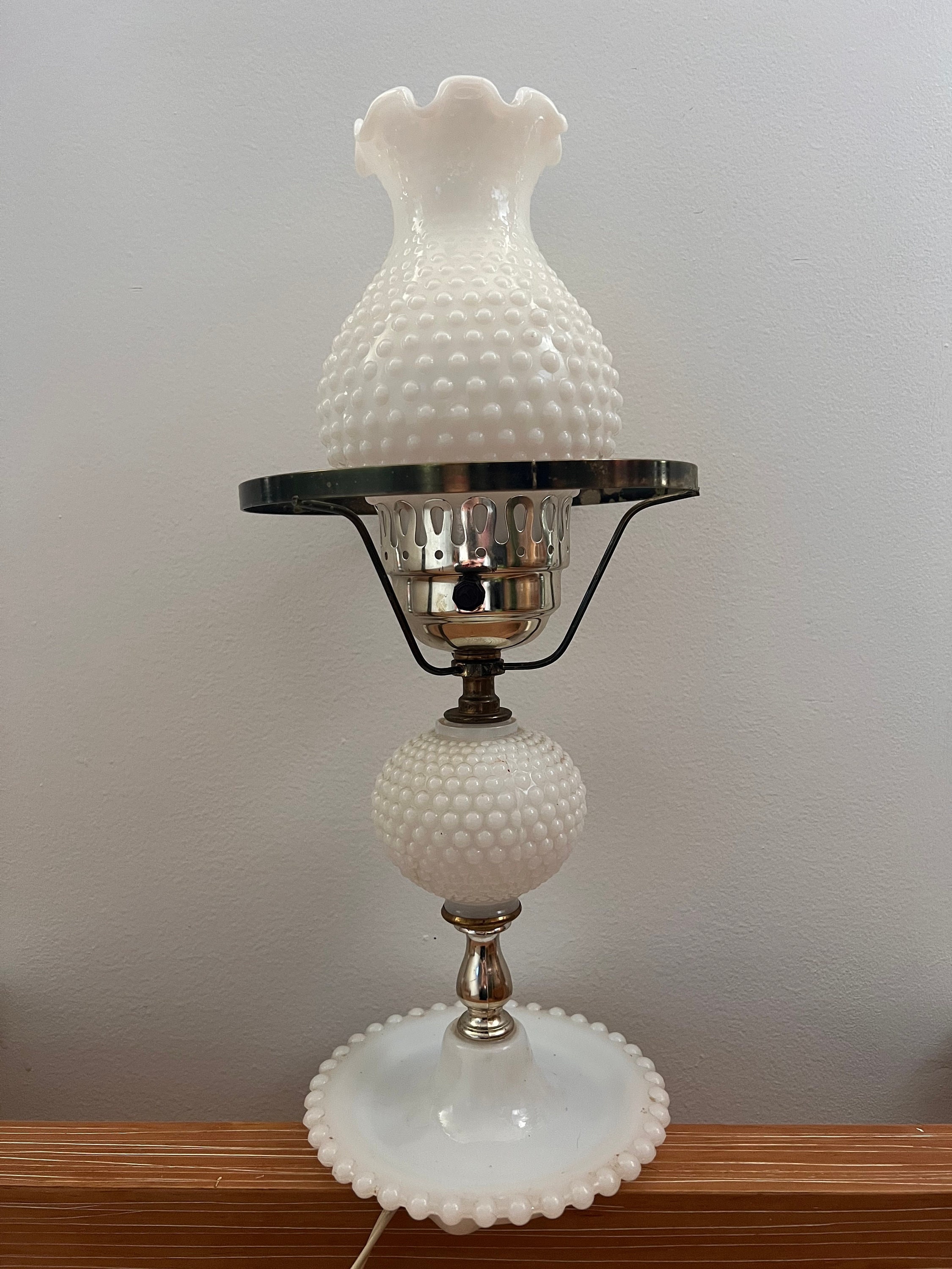 Hobnail Milk Glass Lamp
