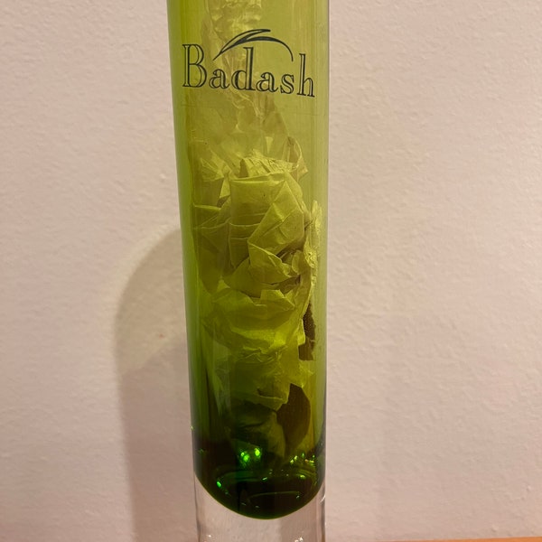 Vintage Badash Green Mouth-Blown Glass Bud Vase 9” in Box Unused
