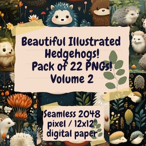 PNG di carta digitale senza cuciture a tema Hedgehog Woodland -Volume 2- Set di 22 (2048 Pixel, 12x12") perfetti per arte, artigianato, scrapbooking e altro
