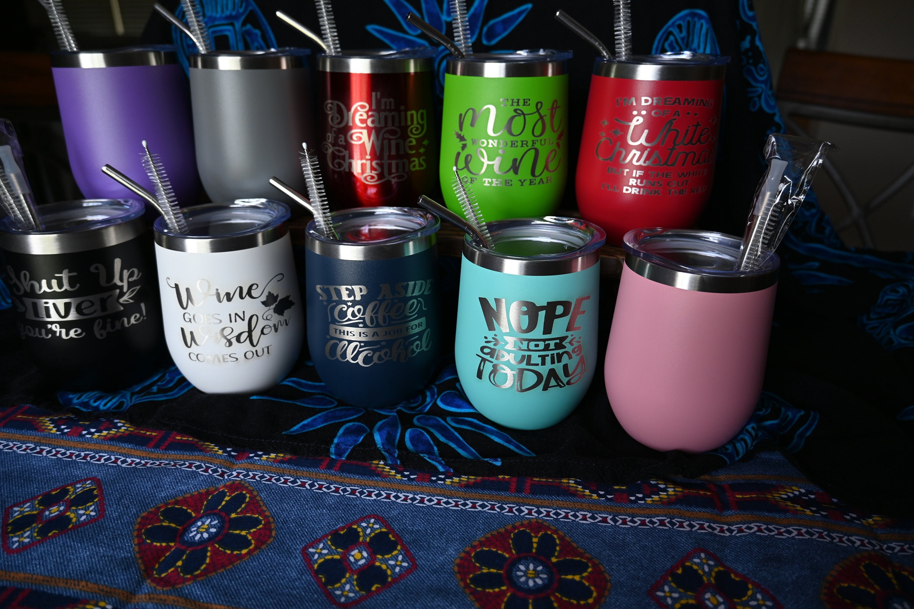 Personalized Laser-Etched Insulated Travel Wine Tumbler w/ Beach Summer Fun  Graphic