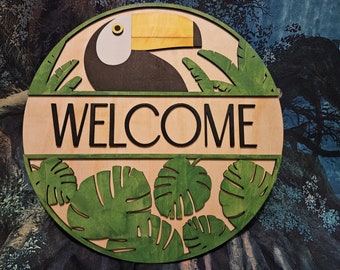 Toucan Welcome door hanger sign
