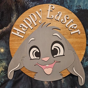 Happy Easter Bunny Wood Door Hanger: Spring Porch Decor