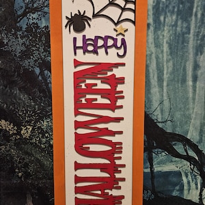 Happy Halloween Wood Door Hanger: Spider Web Porch Sign