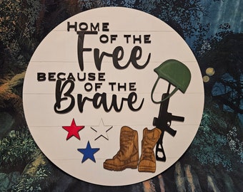 Patriotic Door hanger sign Home of the Free because of the Brave