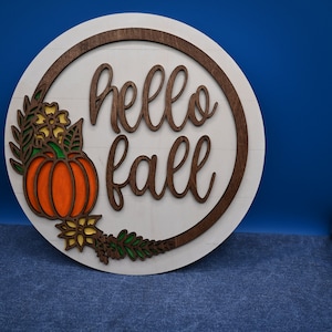 Hello Fall Autumn wood door hanger or front porch sign for Autumn decorating