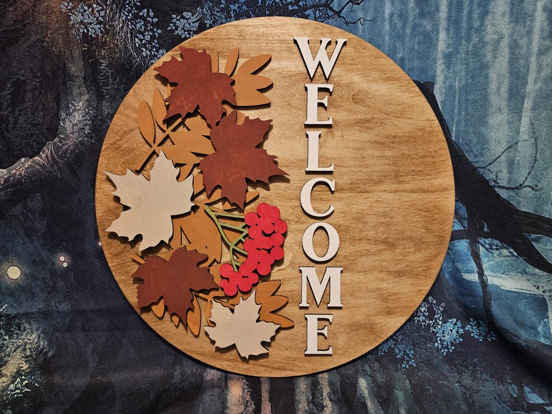 Autumn Welcome Wood Door Hanger: Fall Leaves Porch Decor - Etsy