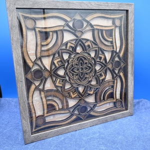 Wood mandala shadow box home decor wall hanging with mulitple hand painted layers