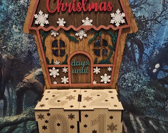 Christmas Countdown Calendar: House Shaped Wooden Number Blocks