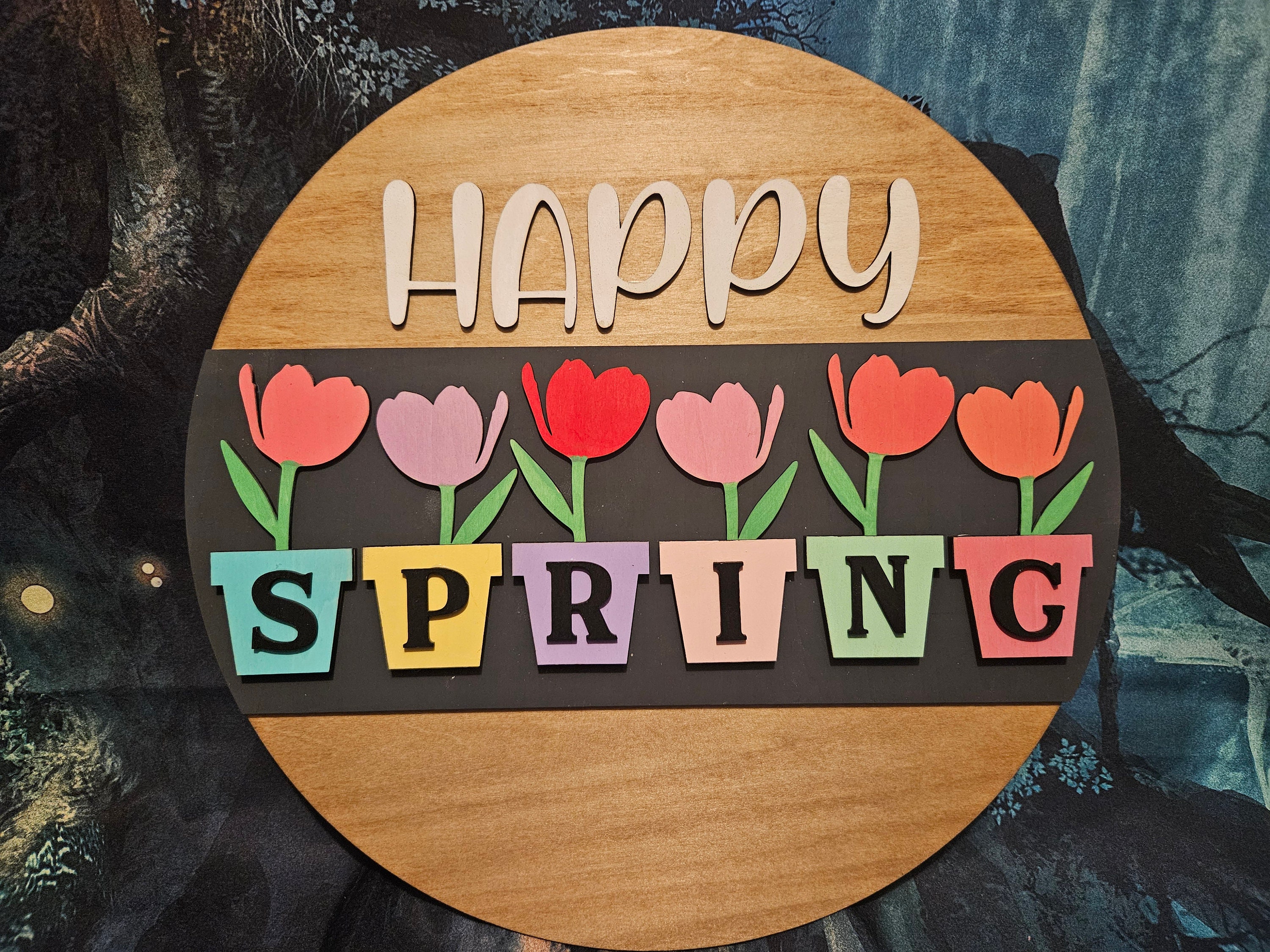 Happy Spring Door Hanger Sign With Potted Flowers Holding the Letters ...