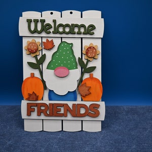 Otoño Gnomo Bienvenido signo de madera pintado a mano decoración del hogar percha de puerta o decoración del porche delantero