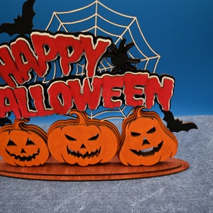 Happy Halloween sign home decor. Hand painted Halloween decoration with bats, pumpkins, spider web!