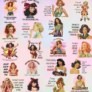 Sarcastic Women Quote Bundle 20 PNG, Retro Woman Bundle, Vintage Pin Up Girl, Funny Retro Woman quote, Sarcastic PNG Design
