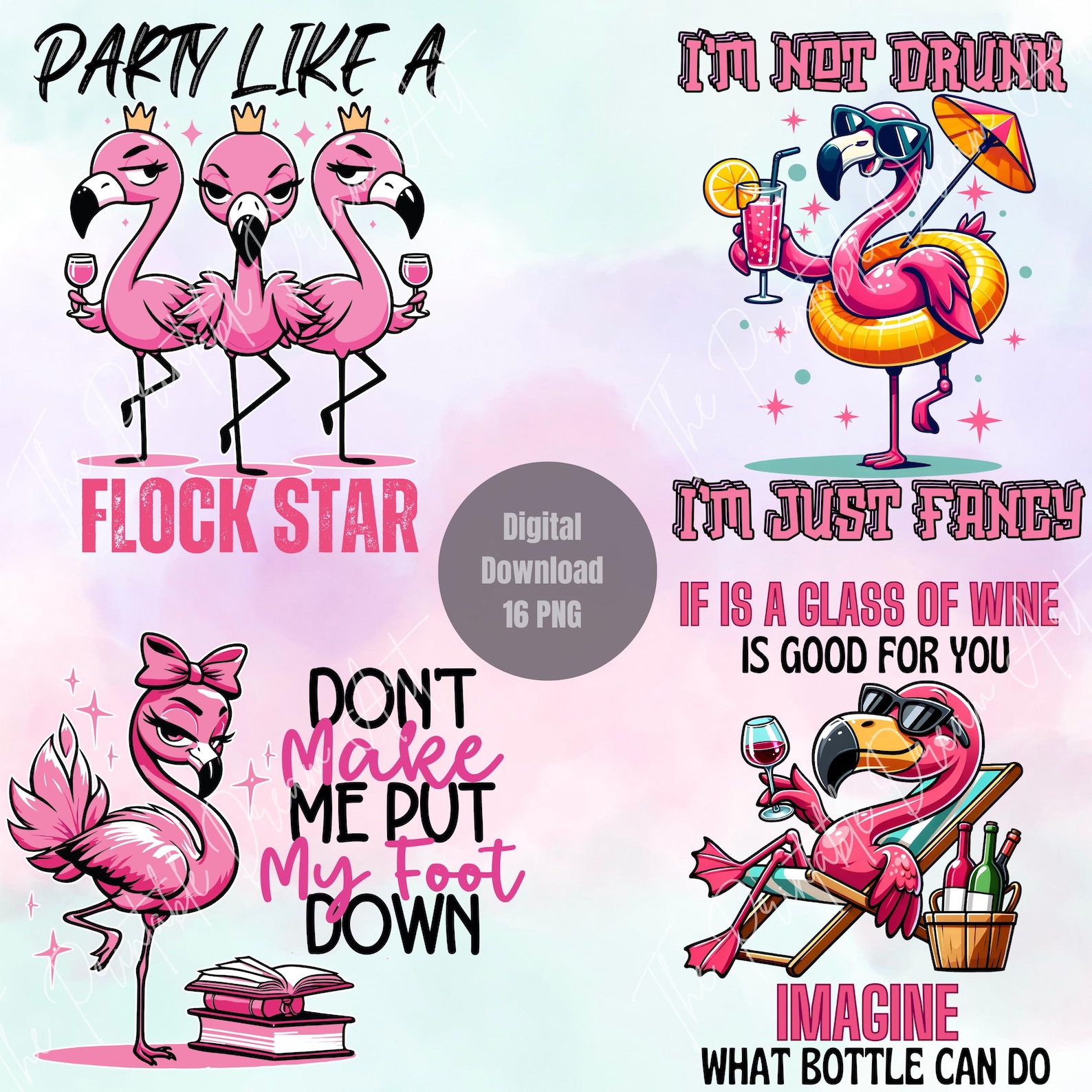 Funny Flamingo 16 PNG Bundle, Flamingo Quotes Tshirt, Funny Flamingo