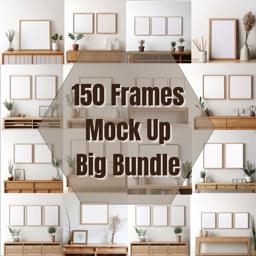 150 Wooden Frame Mockup Bundle, Wall Art Poster Mockup, Gallery Wall