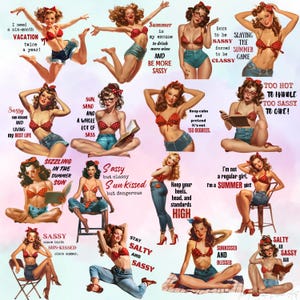 Vintage Summer Girls Bundle 16 PNG, Retro Sarcastic Women, PNG Bundle, Digital File, Print On Demand, Digital Download, Sarcastic Retro Girl