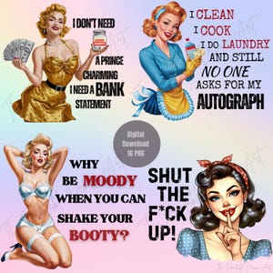 Retro Sarcastic Women Bundle of 16 PNG, Sarcastic Retro Housewife, PNG Bundle, Print On Demand, Digital Download, Sarcastic Retro women image 5