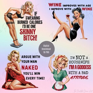 Retro Sarcastic Women Bundle of 16 PNG, Sarcastic Retro Housewife, PNG Bundle, Print On Demand, Digital Download, Sarcastic Retro women image 3