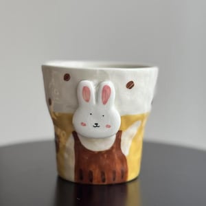 Handmade Pottery Mug with 3D Adorable Bunny Decoration-Unique Gift for Cute Style Aficionados& Home Decor lovely birthday gift gift for her