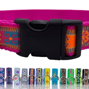 Multicolored Fuchsia Southwestern Dog Collar - 1” Wide