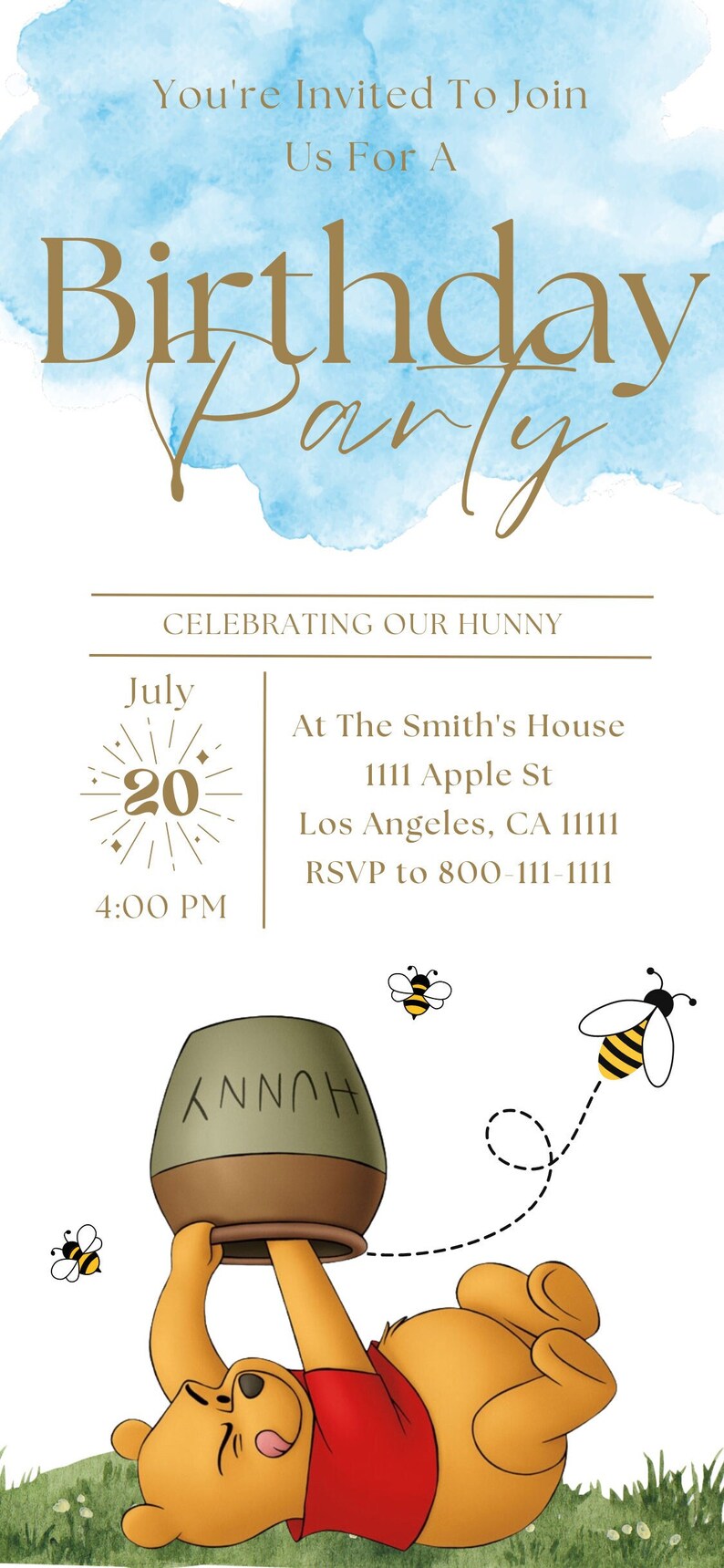 Winnie the Pooh Birthday Invitation Etsy