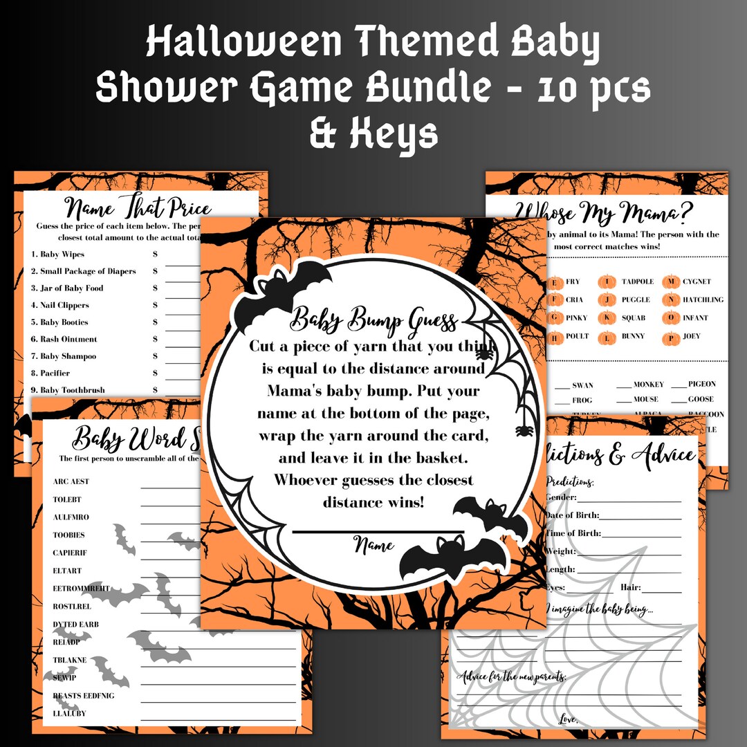 Halloween Themed Baby Shower Game Bundle Instant Download Etsy