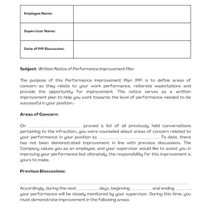 Employee Performance Improvement Plan