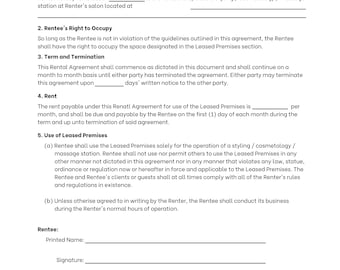 Printable Salon Booth Rental Agreement - Etsy