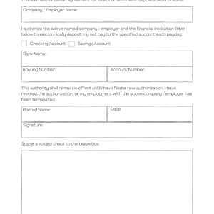 Direct Deposit Authorization Form