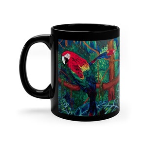 11oz Black Scarlet Macaw Parrot  Mug