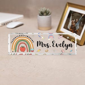 Custom Teacher Name Plate, Desk Name Sign Acrylic Plaque, Colorful Rainbow Classroom Sign, Acrylic Block Gift for Teacher, Classroom Decor
