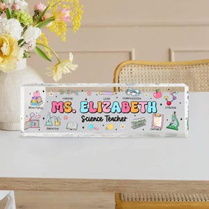 Science Lab-Lehrerzeichen, personalisiertes Lehrer-Schreibtisch-Namensschild, Lehrer-Schreibtisch, Lehrer-Acrylplakette, zurück zu Schulgeschenk, Wissenschaftslehrer