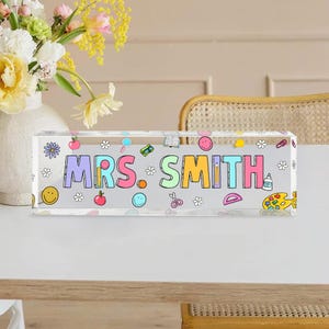 Groovy Retro Custom Teacher Name Sign, Back To School Teacher Gifts Personalized, Teacher Acrylic Desk Name Plate, Teacher Appreciation Gift