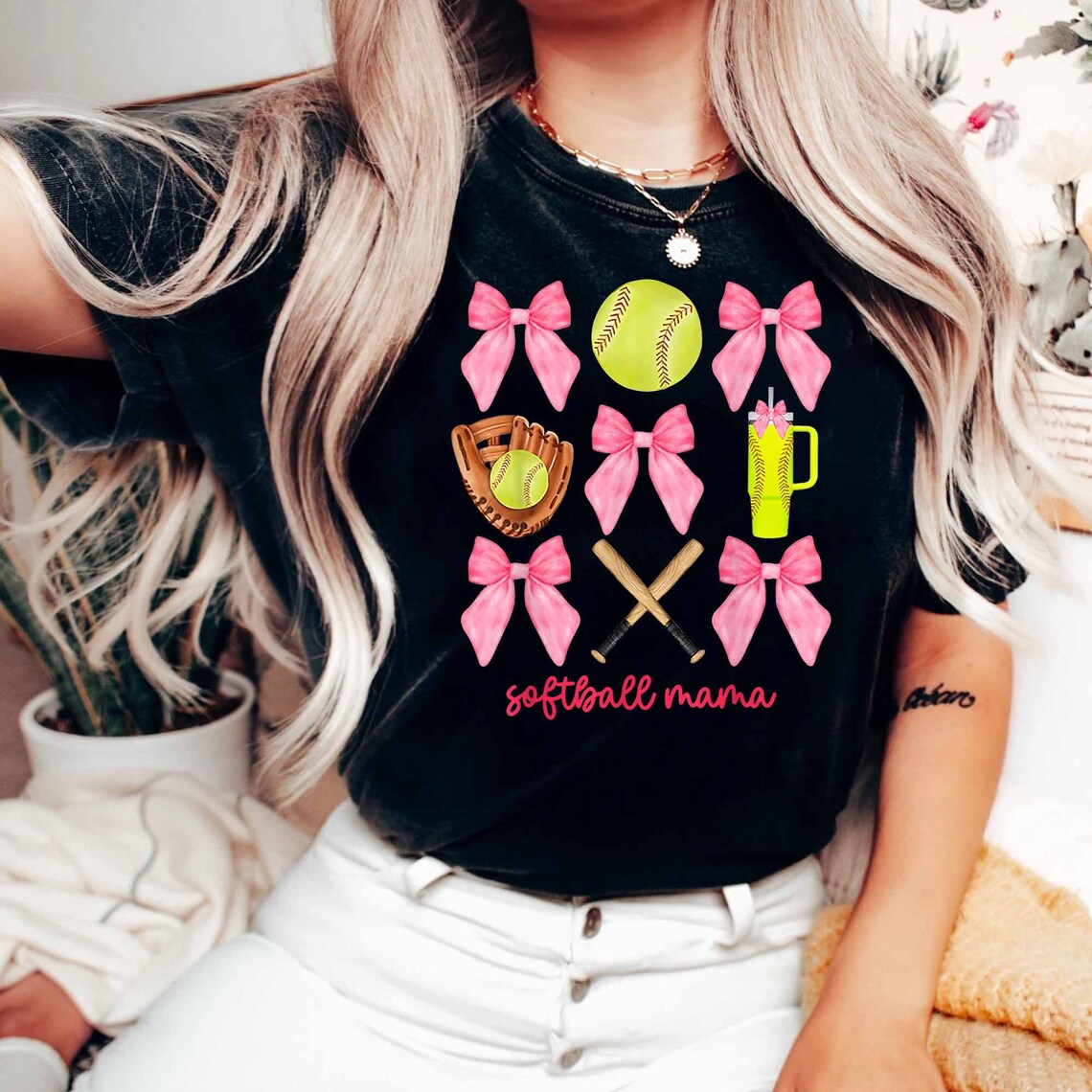 Custom Softball Coquette Bows Shirt, Coquette Softball Shirt, Coquette Bows Model T8si241