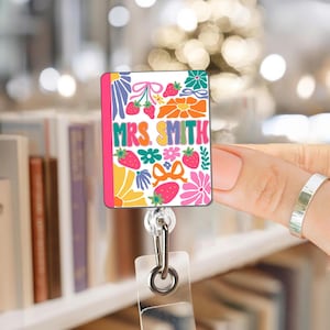 Custom Teacher Name Badge Reel, Personalized Teacher Gift, Retractable ID Holder, Back to School Appreciation Gift, Book Teacher Badge Reel