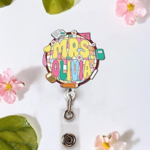 Personalized Teacher Name Badge Reel, Back to School Gift, Retractable ID Holder for Teacher, Appreciation Gift, Gift for Teachers