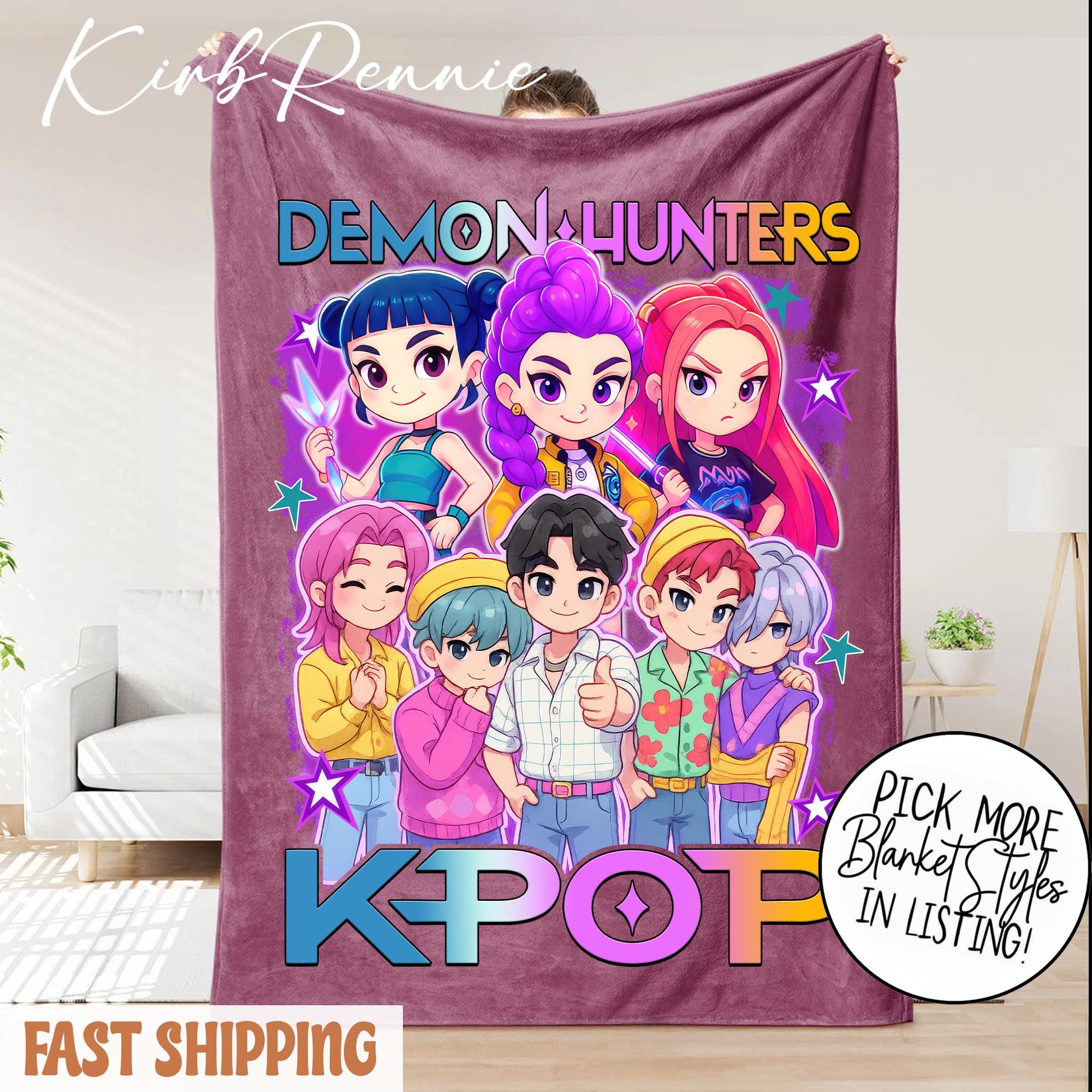 Discover Kpop Demon Hunters Sherpa Blanket, Fleece Cozy Throw, Christmas Gift, Saja Boy Blanket