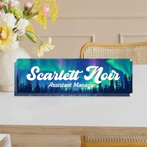 Personalized Desk Nameplate, Aurora Borealis Office Sign, Custom Name Acrylic Desk Sign, Assistant Manager Gift, Office Decor and Gift