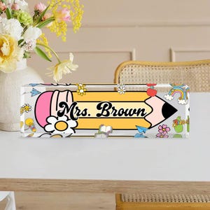 Personalized Teacher Desk Sign, Teacher Acrylic Block, Pencil Teacher Desk Name Plate, Teachers Gift, Teacher Acrylic Plaque, Back to School
