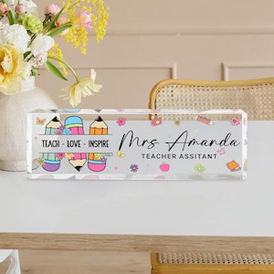 Personalized Teacher Pencil Desk Sign, Teacher Acrylic Block, Pencil Teacher Desk Name Plate, Teachers Gift, Teacher Acrylic, Back to School