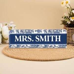 Custom Desk Name Acrylic Plaque, Personalized Desk Name Sign, Custom Teacher Plate with Name and Position, Toile De Jouy Gift for Teacher