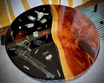 Handmade 24" Western Epoxy Coffee Table - Cowboy Decor