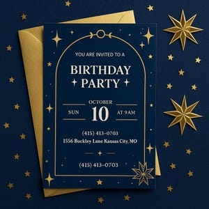Celestial Birthday Invitation: Starry Night Astrology Theme (Digital Download)