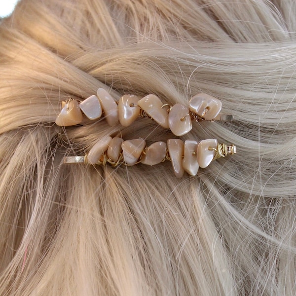 Handmade Mother of Pearl Bobby Pins | Gemstone Chip Bobby Pins | Bridal Hair Pins Gemstone Wedding Hair Accessory Mother of Pearl Hair Pins