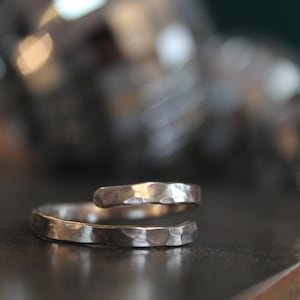 Sterling Silver Bypass Ring | Handmade Adjustable Ring Hammered Sterling Silver Spiral Wrap Ring | Dainty Ring Minimalist Jewelry