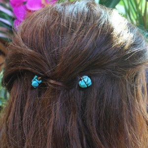 Turquoise Gemstone Bobby Pins | Set of 2 Handmade Gemstone Chip Hair Pins | Turquoise Bobby Pins, Gemstone Bridal Hair Pins