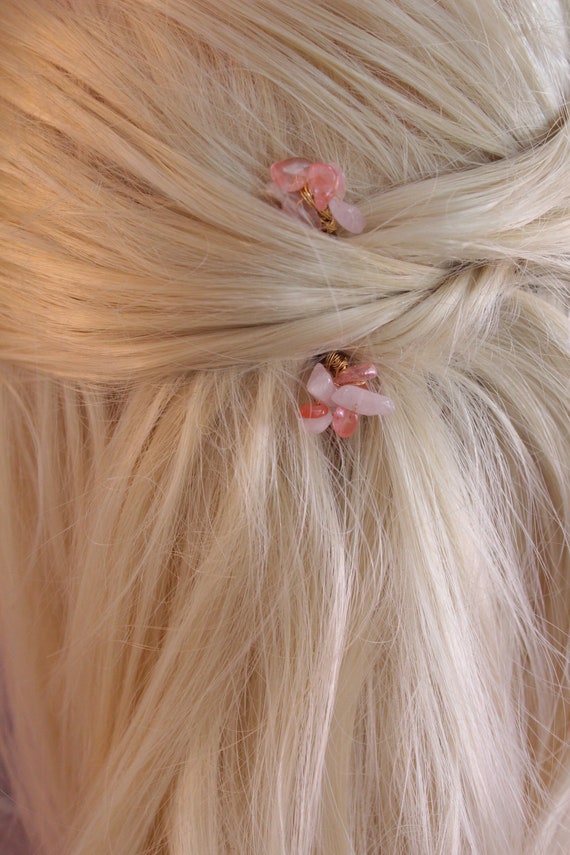 Rose Quartz Pink Gemstone Bobby Pins Set of Handmade Gemstone Chip Hair  Pins Rose Quartz Wedding Bobby Pins, Gemstone Bridal Hair Pins
