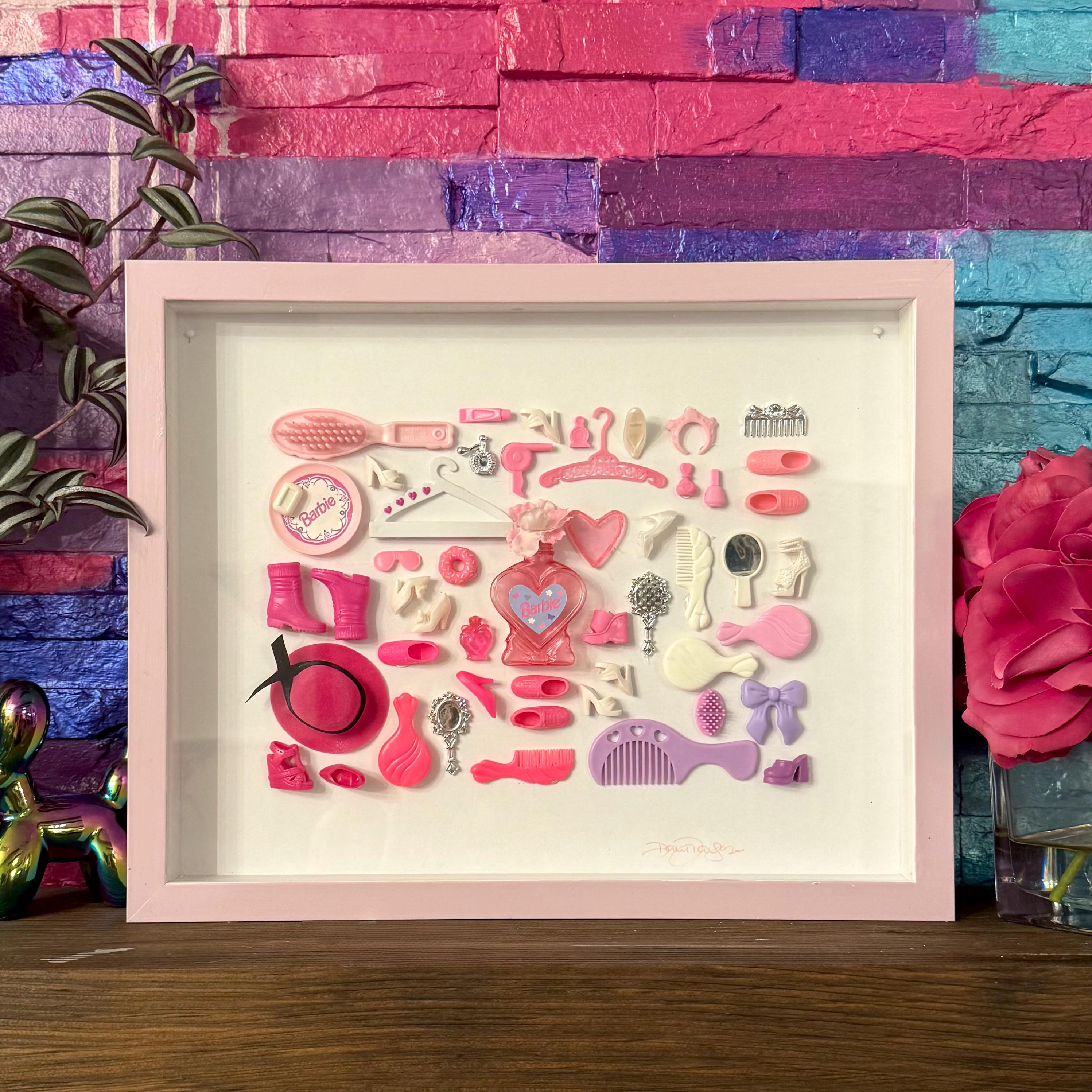 Vintage Barbie Shoe Shadow Box | Neon Mini High Heel Vintage Barbie Doll Wall Art | Doll Shoe Framed Decor | Y2K Art Vintage Barbie Decor