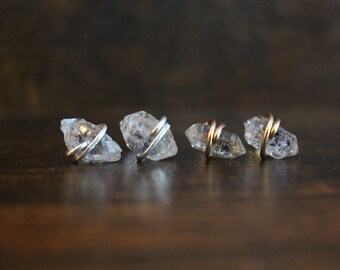 Herkimer Diamond Stud Earrings, Raw Crystal, 14k Gold Filled or Sterling Silver