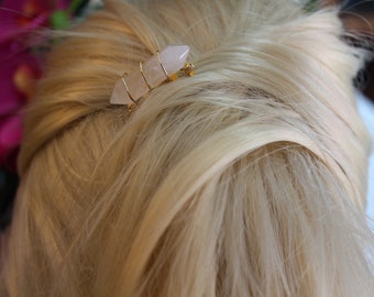 Handmade Quartz Crystal Hair Comb | Raw Stone Bridal Hair Pin